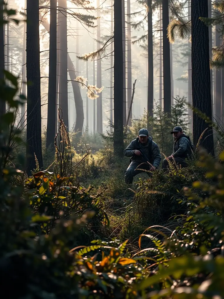 A photograph of participants engaged in a hunting competition organized by LA MEUTE SIANNE ALAGNON, showing hunters and their hounds navigating a challenging course.