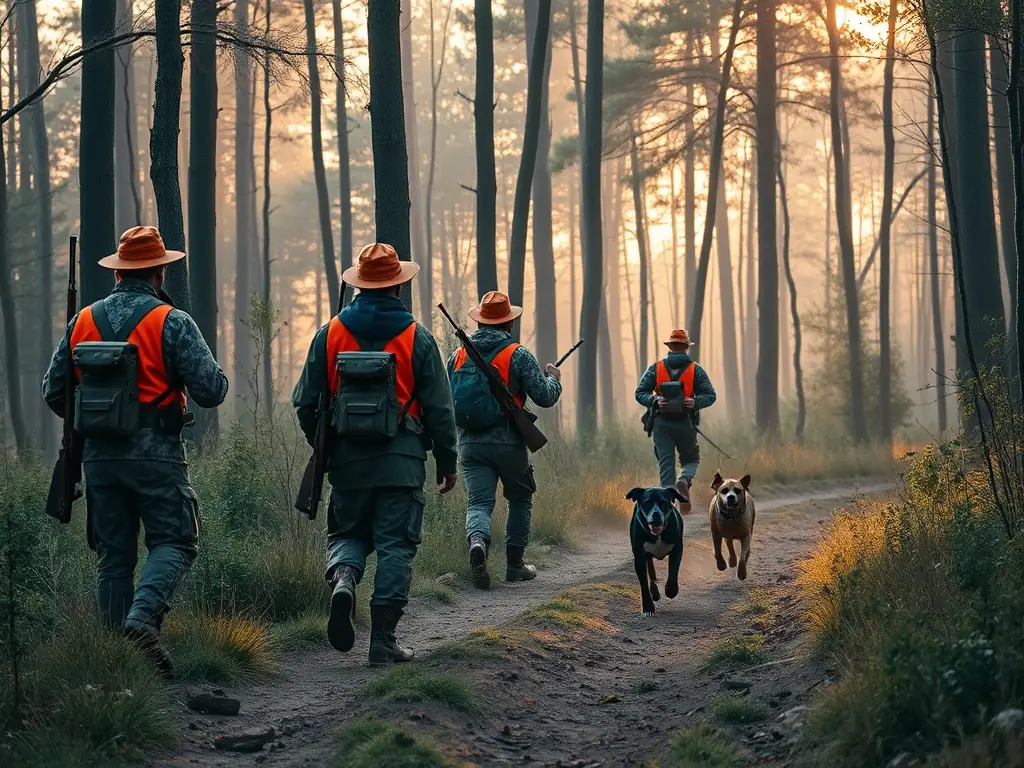 A vibrant image of a pack demonstration, showcasing the skill and coordination of hounds and hunters in a controlled environment.
